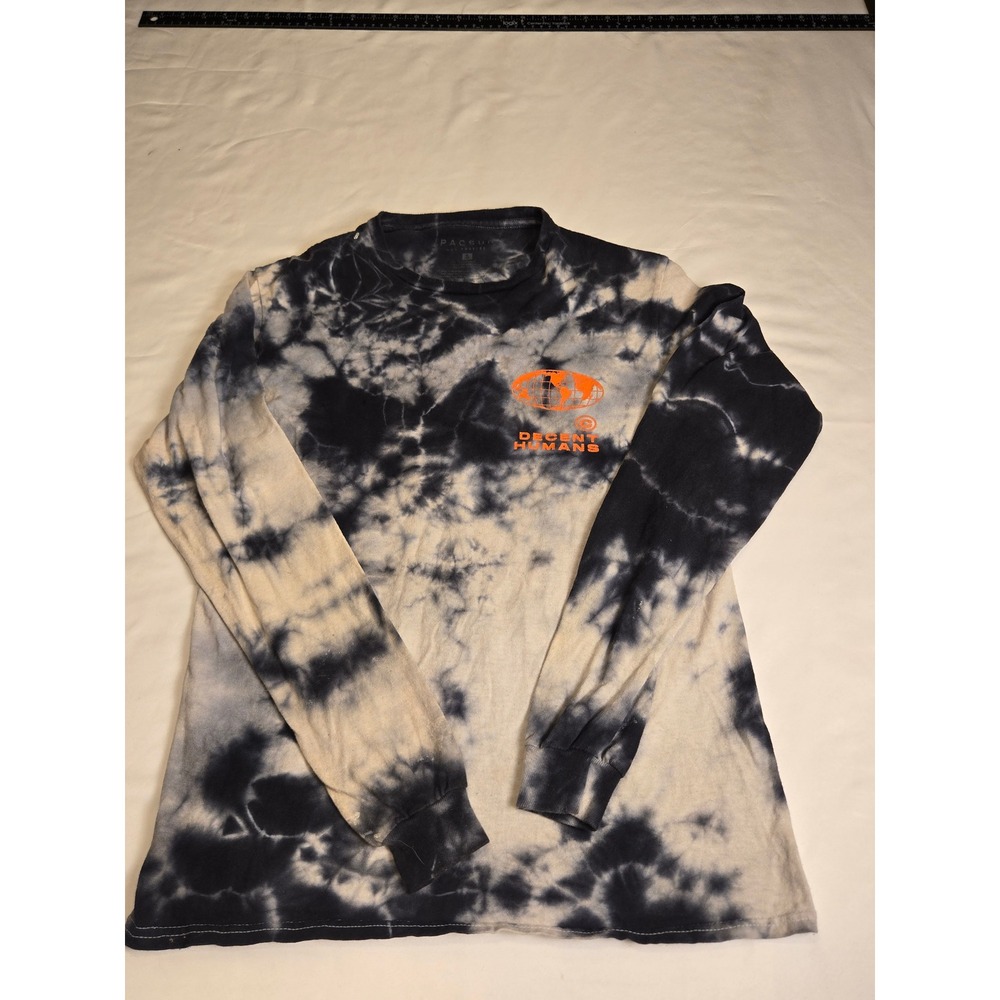 PacSun Long Sleeve Shirt Mens Small Black White Tie Dye Excellent Decent Humans